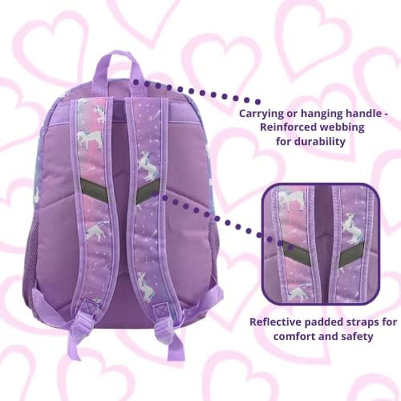 Unicorn Backpack Set for Girls, 16 Inch, 6 Pieces - Includes Foldable Lunch Bag, Water Bottle, Scrunchie, & Pencil Case