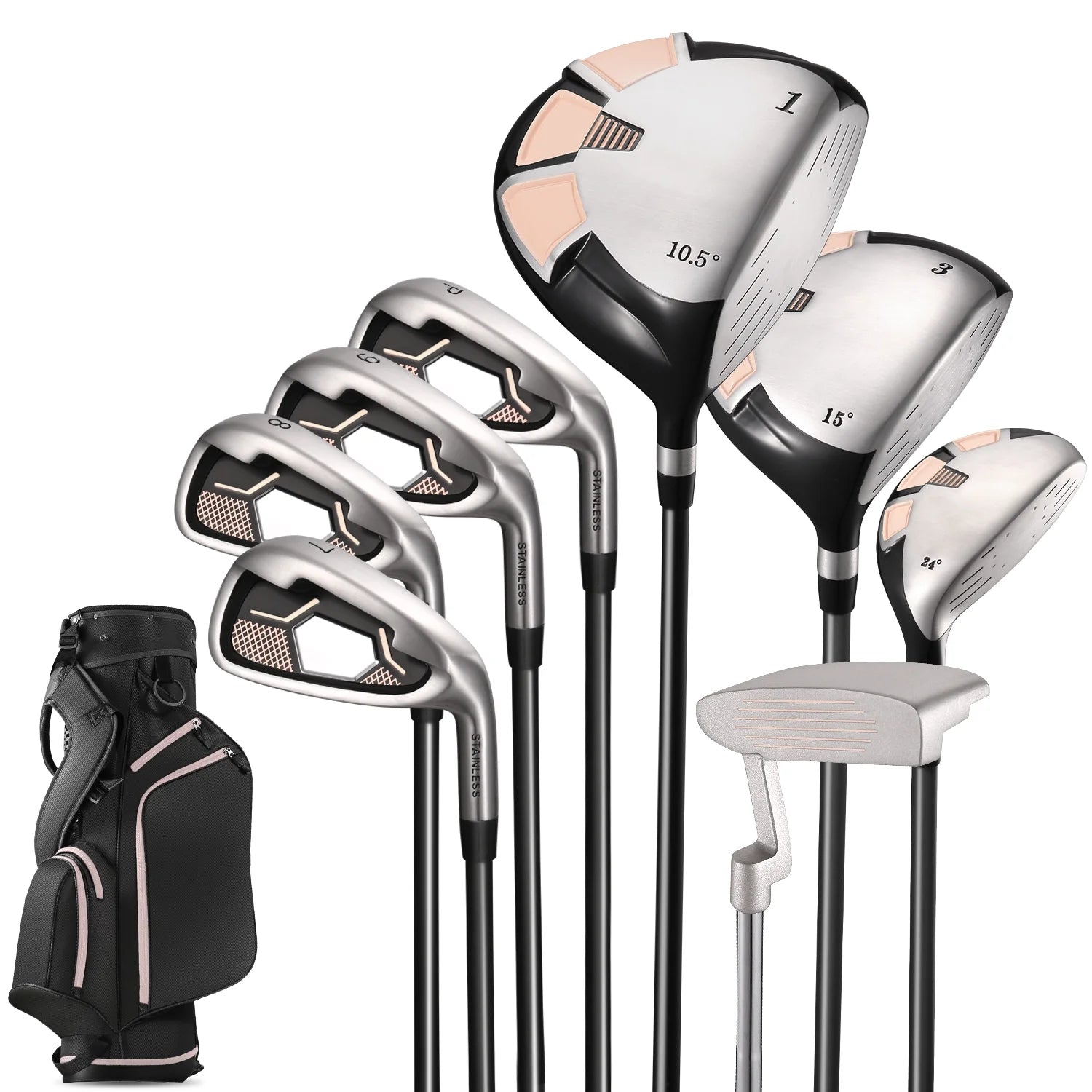 Complete Golf Clubs Package 12Club Set Includes 8 Club Set for Men Woman Right Handed, True Temper Steel Shafts, Putter, Stand Bag & 3 H/C'S Bonus Head