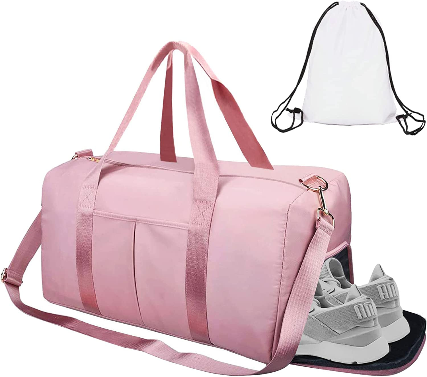 Gym Duffle Bag Dry Wet Separated Gym Bag Sport Duffle Bag Training Handbag Yoga Bag with Extra Drawstring Backpack for Man and Women (Pink)