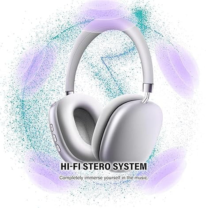 Pro Wireless Headphones Bluetooth,Active Noise Canceling over Ear Headphones with Microphones Hifi Audio Headset for Ios/Android-Silver