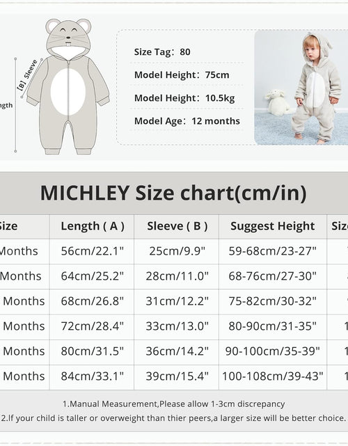 Load image into Gallery viewer, Unisex Baby Animal Costume Winter Autumn Flannel Hooded Romper Cosplay Jumpsuit
