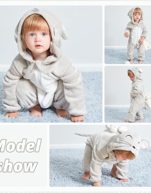 Load image into Gallery viewer, Unisex Baby Animal Costume Winter Autumn Flannel Hooded Romper Cosplay Jumpsuit
