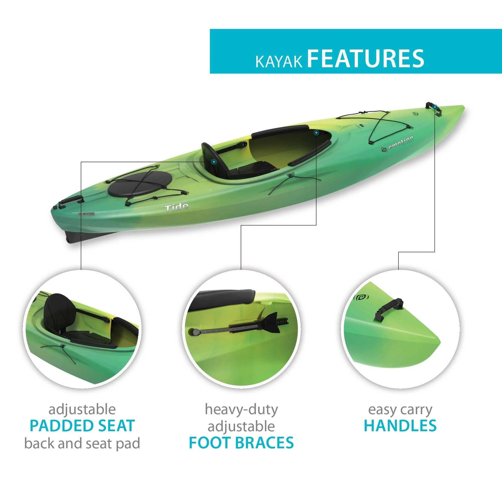 Tide 123 Inch Sit-Inside Kayak, Lemongrass Fusion (90848)