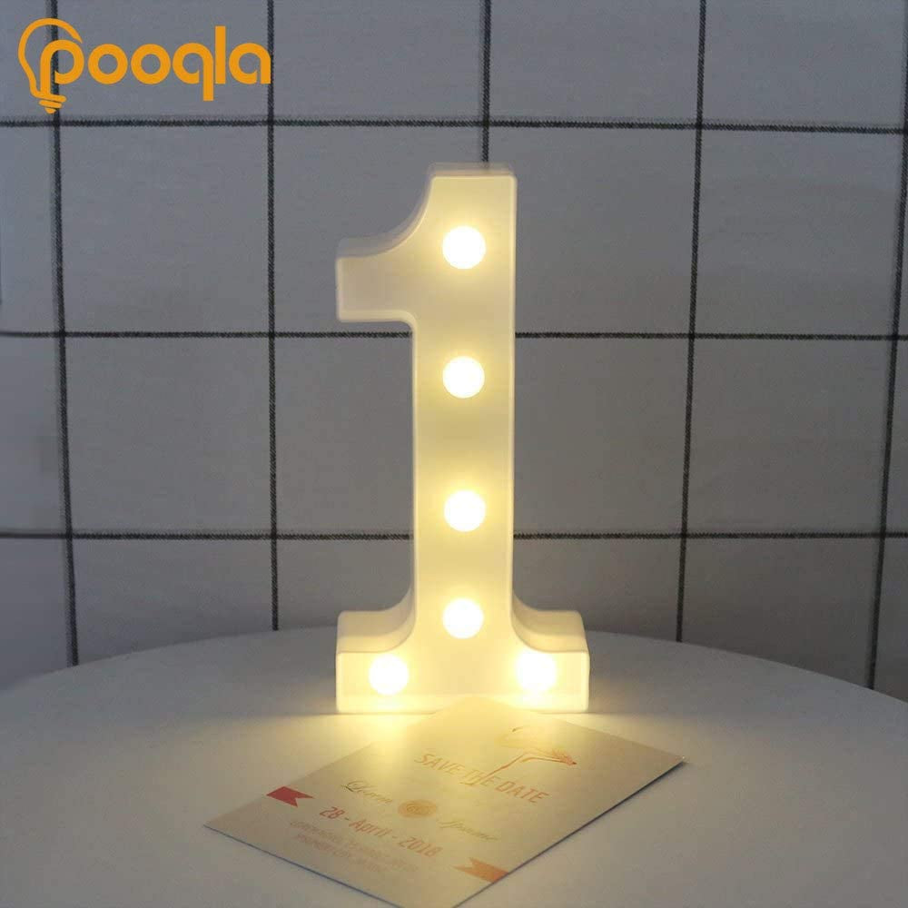 Decorative Led Light up Number Letters, White Plastic Marquee Number Lights Sign Party Wedding Decor Battery Operated Number (1)