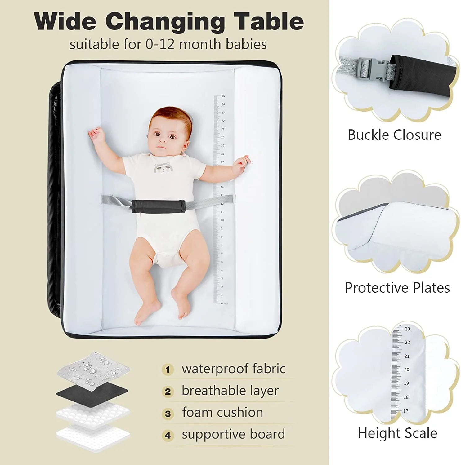 Baby Changing Table, Folding Diaper Station Portable Nursery Organizer with Safety Belt and Large Storage Racks for Newborn Baby and Infant (Black)