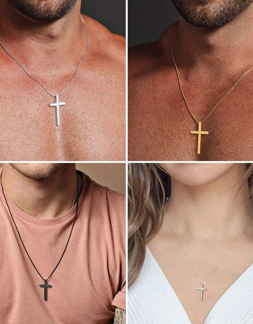 Load image into Gallery viewer, Cross Necklace for Men, Silver Black Gold Stainless Steel Plain Cross Pendant Necklace for Men Box Chain 16-30 Inch
