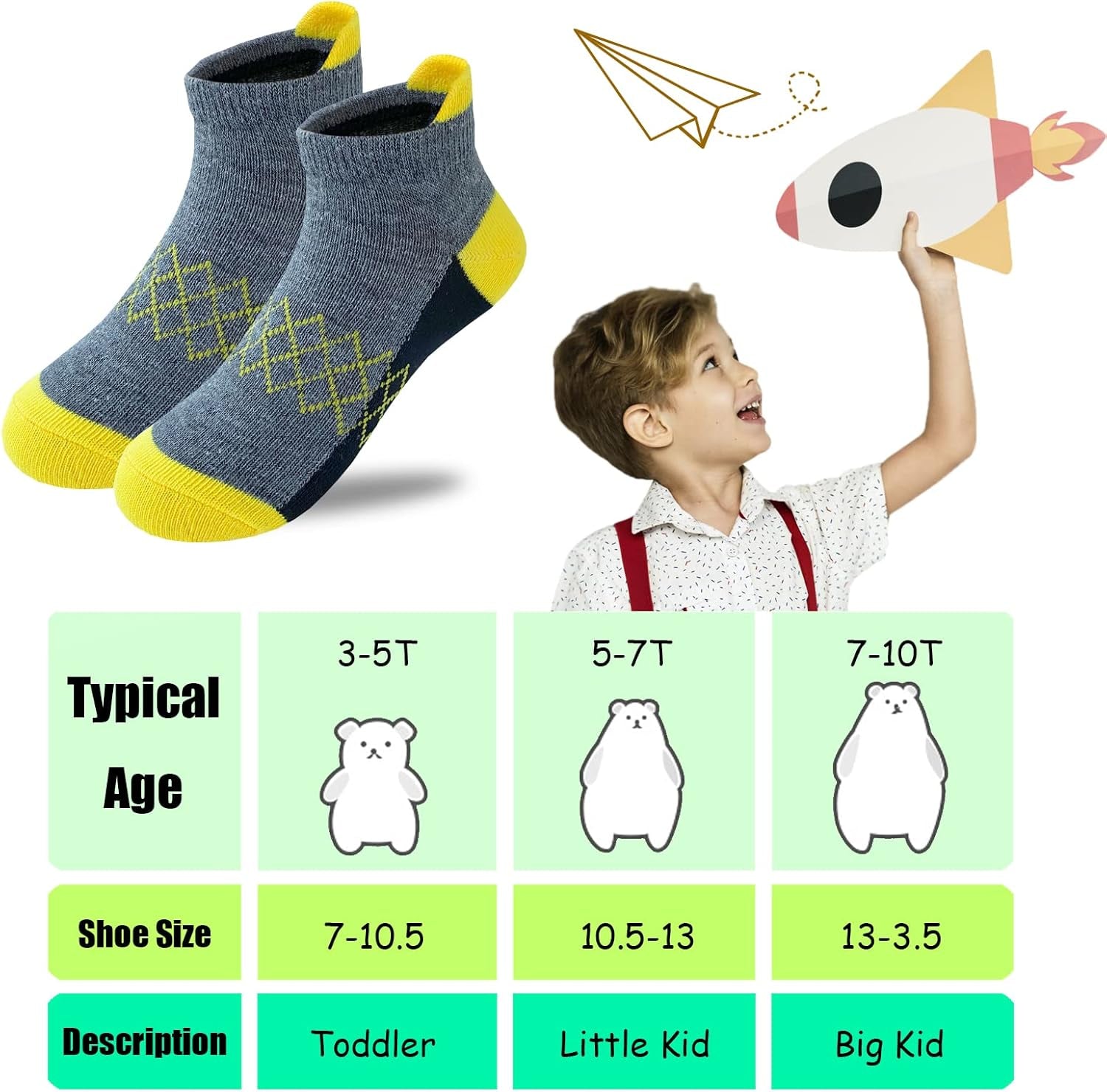 Boys Socks 12 Pairs Kids Half Cushion Low Cut Socks Sport Ankle Athletic Sock for Little Big Kids Size Age 3-10 Years