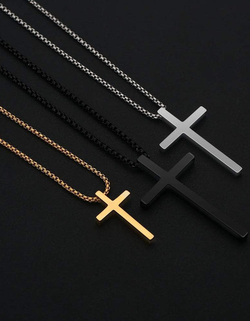 Load image into Gallery viewer, Cross Necklace for Men, Silver Black Gold Stainless Steel Plain Cross Pendant Necklace for Men Box Chain 16-30 Inch
