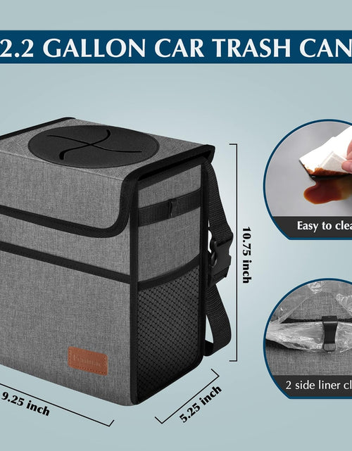 Load image into Gallery viewer, Car Trash Can Leak Proof Car Trash Bag Waterproof Car Garbage Can with Lid for SUV Front Seat Multipurpose Car Hanging for Headrest Collapsible and Portable with Storage Mesh Pocket, Grey
