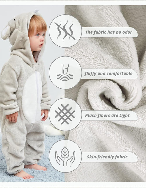 Load image into Gallery viewer, Unisex Baby Animal Costume Winter Autumn Flannel Hooded Romper Cosplay Jumpsuit
