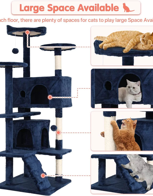 Load image into Gallery viewer, 54-In Double Condo Cat Tree Tower Playhouse with Scratching Post &amp; Perch for Indoor, Navy Blue
