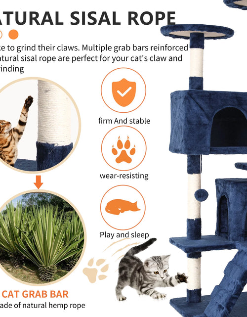 Load image into Gallery viewer, 54-In Double Condo Cat Tree Tower Playhouse with Scratching Post &amp; Perch for Indoor, Navy Blue
