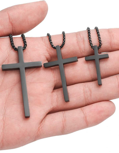 Load image into Gallery viewer, Cross Necklace for Men, Silver Black Gold Stainless Steel Plain Cross Pendant Necklace for Men Box Chain 16-30 Inch
