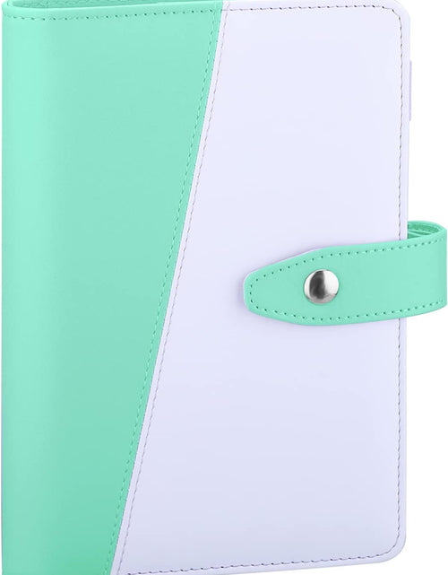 Load image into Gallery viewer, A6 PU Leather Notebook Binder Refillable 6 Ring Binder for A6 Filler Paper, Loose Leaf Personal Planner Binder Cover with Magnetic Snap Closure, Light Green and White
