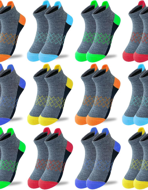 Load image into Gallery viewer, Boys Socks 12 Pairs Kids Half Cushion Low Cut Socks Sport Ankle Athletic Sock for Little Big Kids Size Age 3-10 Years
