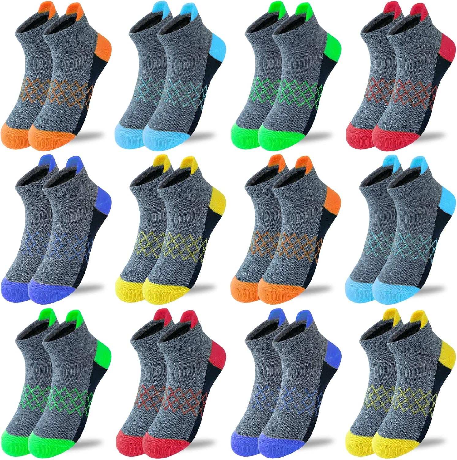 Boys Socks 12 Pairs Kids Half Cushion Low Cut Socks Sport Ankle Athletic Sock for Little Big Kids Size Age 3-10 Years