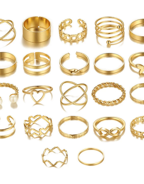 Load image into Gallery viewer, 22PCS Knuckle Rings Stackable Rings Gold Wave Joint Finger for Women
