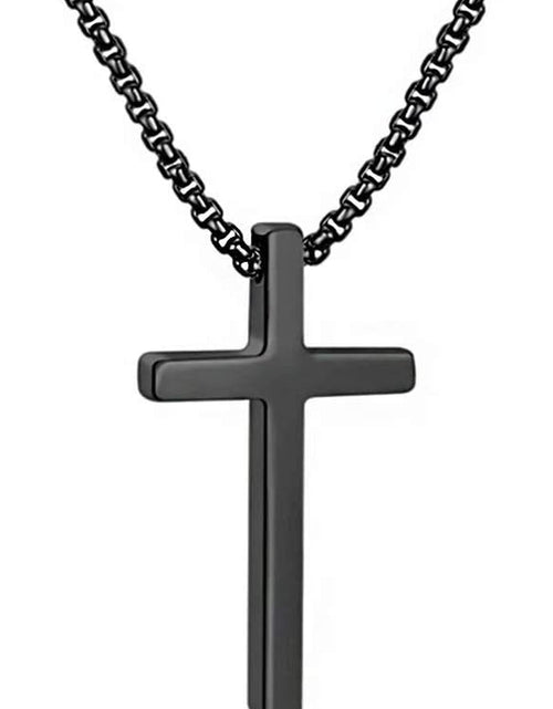 Load image into Gallery viewer, Cross Necklace for Men, Silver Black Gold Stainless Steel Plain Cross Pendant Necklace for Men Box Chain 16-30 Inch
