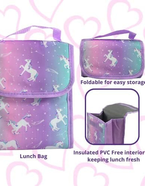 Load image into Gallery viewer, Unicorn Backpack Set for Girls, 16 Inch, 6 Pieces - Includes Foldable Lunch Bag, Water Bottle, Scrunchie, &amp; Pencil Case
