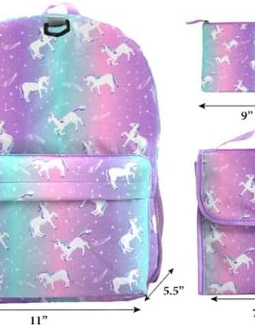 Load image into Gallery viewer, Unicorn Backpack Set for Girls, 16 Inch, 6 Pieces - Includes Foldable Lunch Bag, Water Bottle, Scrunchie, &amp; Pencil Case
