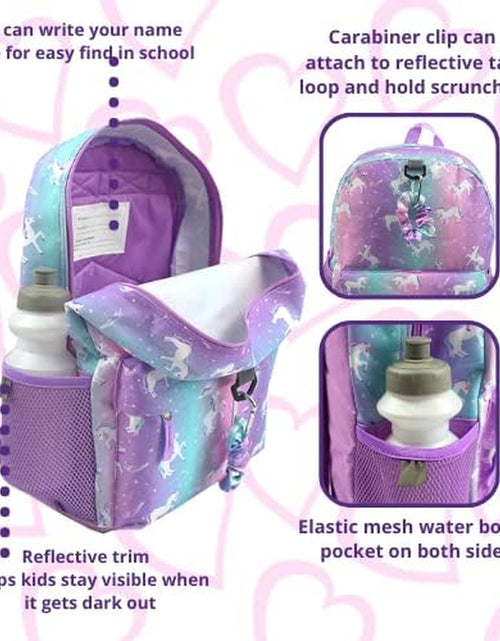 Load image into Gallery viewer, Unicorn Backpack Set for Girls, 16 Inch, 6 Pieces - Includes Foldable Lunch Bag, Water Bottle, Scrunchie, &amp; Pencil Case
