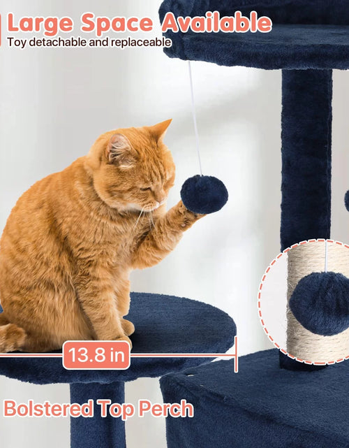 Load image into Gallery viewer, 54-In Double Condo Cat Tree Tower Playhouse with Scratching Post &amp; Perch for Indoor, Navy Blue
