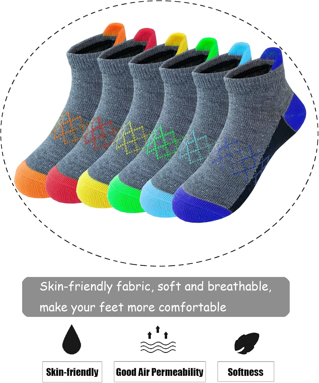 Boys Socks 12 Pairs Kids Half Cushion Low Cut Socks Sport Ankle Athletic Sock for Little Big Kids Size Age 3-10 Years